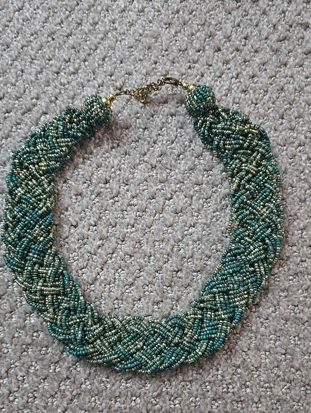 Braided Green and Gold Beaded Necklace - Women Jewelry